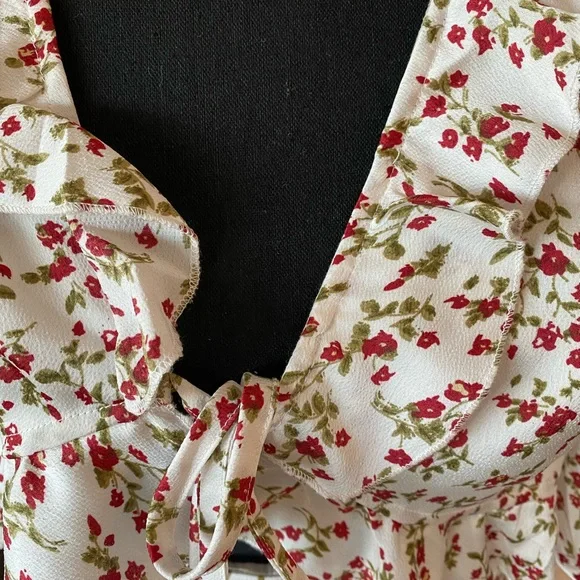 NEW floral summer mini dress front tie ruffled keyhole cutout pinup retro LARGE - Picture 9 of 16